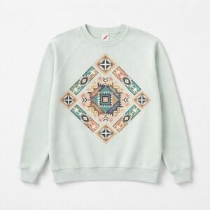 Vintage 90s Jerzees Mint Green Aztec  Glitter Crewneck Sweatshirt Medium M 38-40